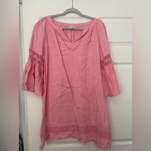 Crown & Ivy Coral Blouse with Crochet Trim